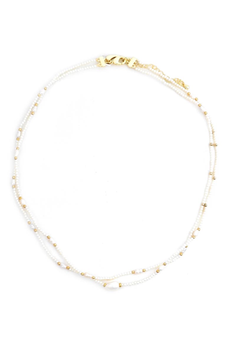 Faux Pearl & Freshwater Pearl Double Strand Necklace, Main, color, WHITE