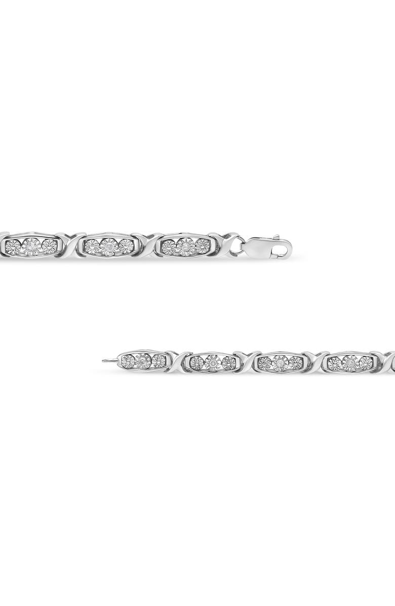 Haus of Brilliance Silver 1/10 Cttw Diamond Miracle Set 3 Stone Link Bracelet, Alternate, color, White