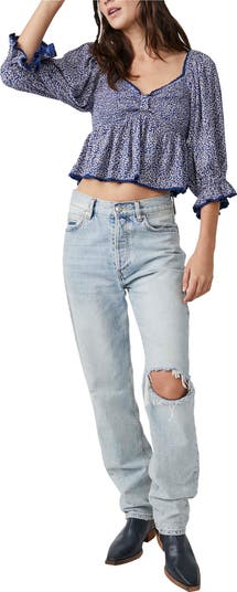 Brittnee Print Smocked Back Peplum Top