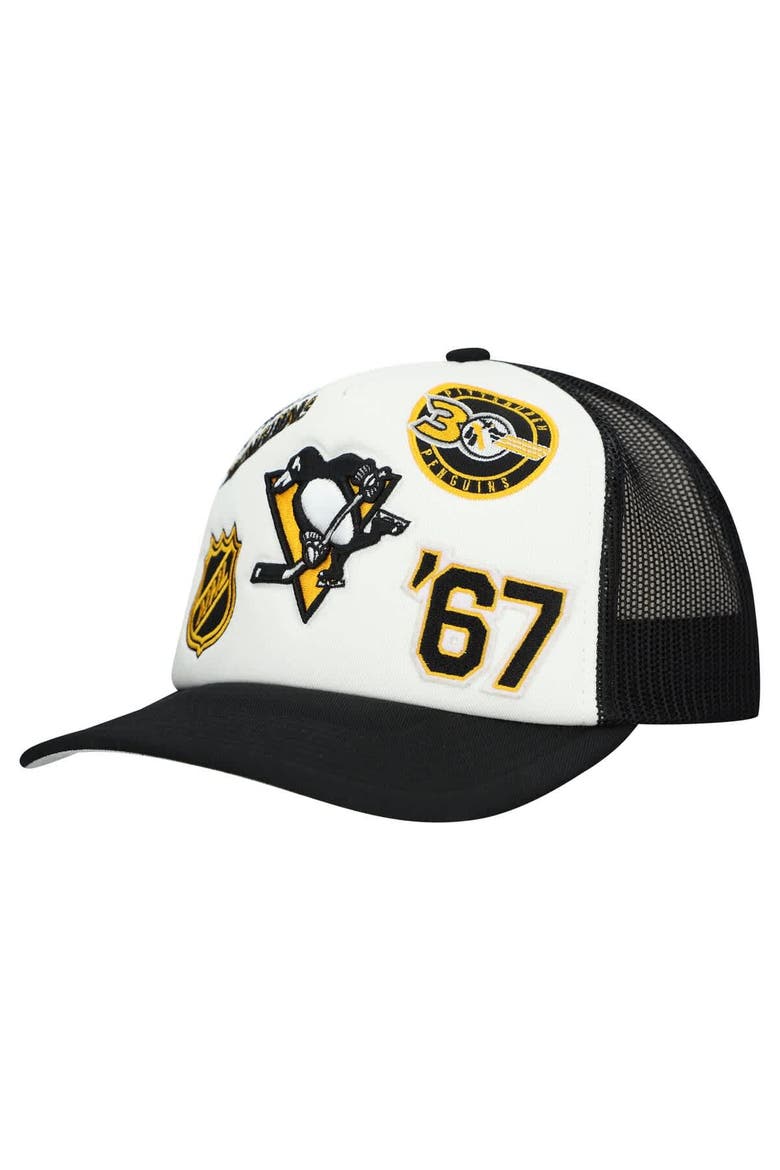 Men's Mitchell & Ness White/Black Pittsburgh Penguins Gridlock Trucker Adjustable Hat, Main, color, White