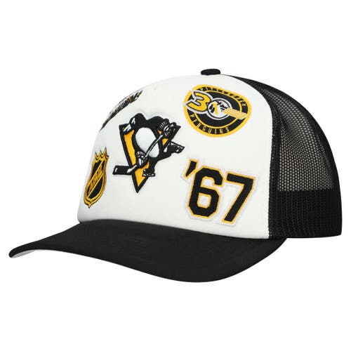 Mitchell & Ness Men's White/black Pittsburgh Penguins Gridlock Trucker Adjustable Hat In White