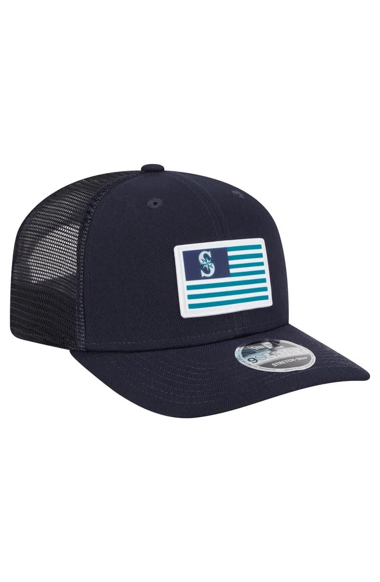 New Era Men's New Era Navy Seattle Mariners Flag 9SEVENTY Stretch-Snap Hat, Alternate, color, Navy