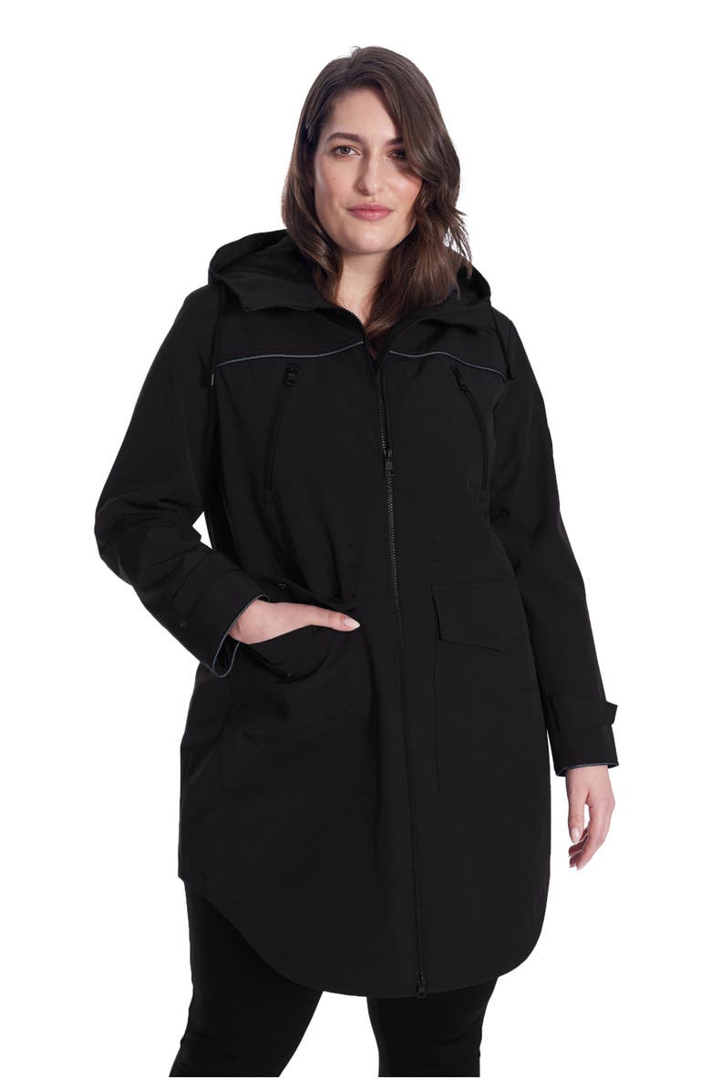 Alpine North Kusawa Plus Size - Mid-length Hooded Drawstring-Waist Raincoat, Alternate, color, Black