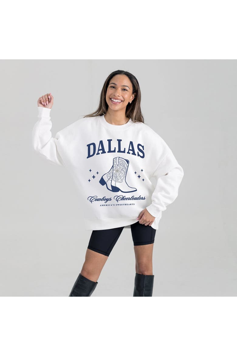 Women's Gameday Couture  White Dallas Cowboys Cheer Collection Boots Fleece Crewneck Sweatshirt, Main, color, White