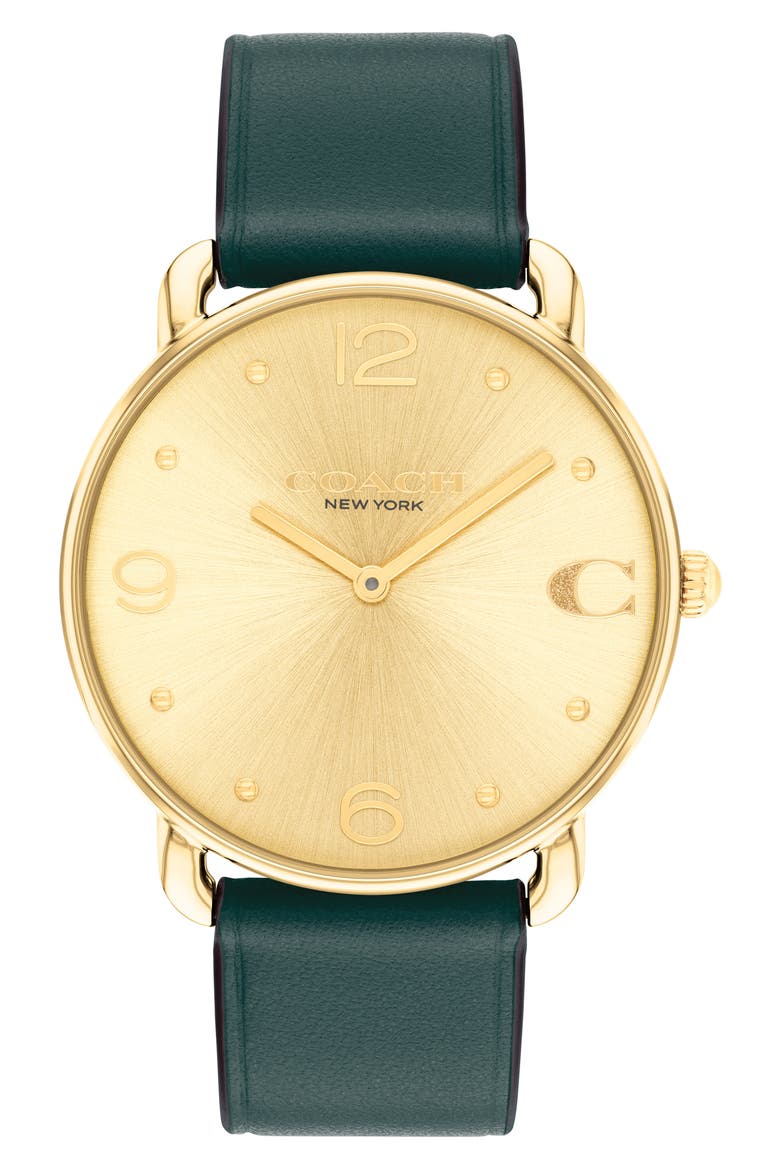 Elliot Leather Strap Watch, 36mm, Main, color, GOLD
