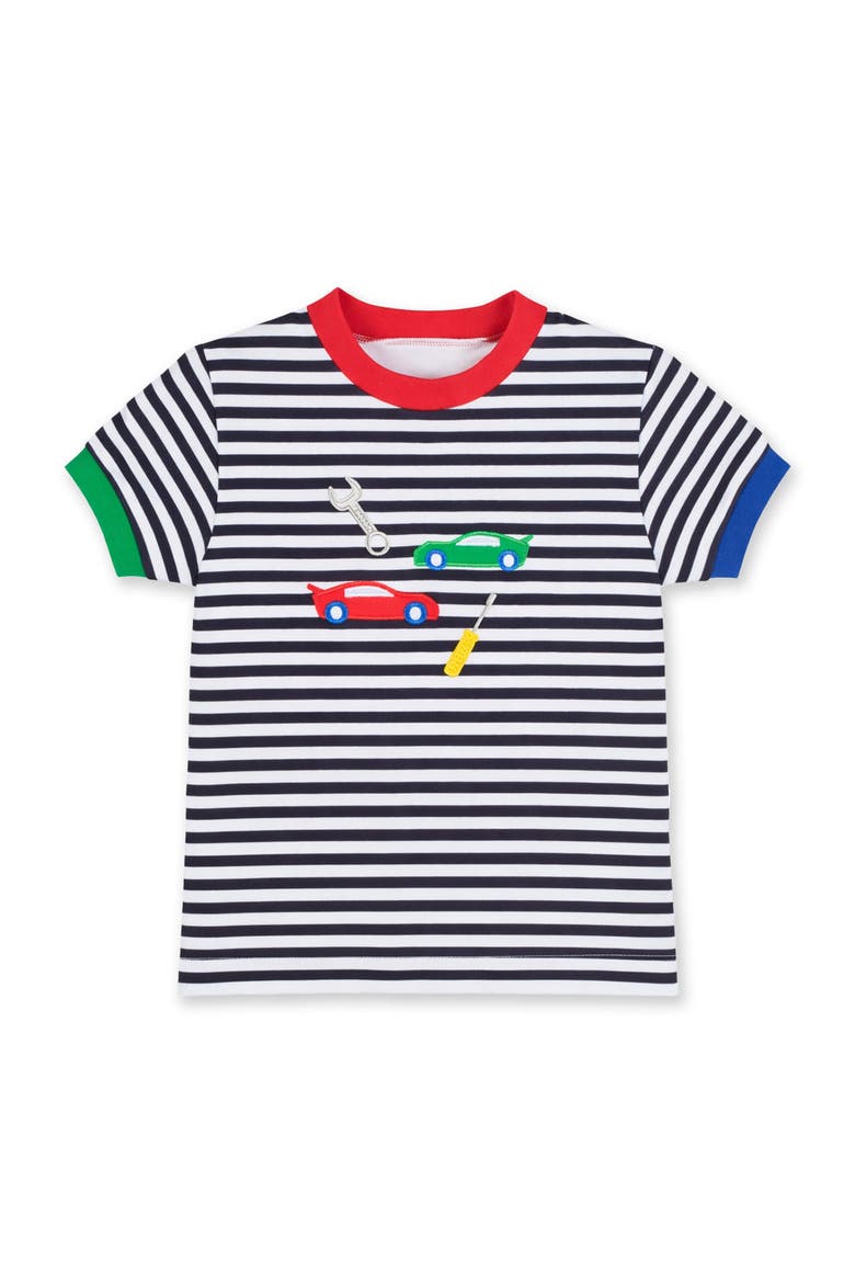 Stripe Knit T-Shirt With Cars & Tools, Main, color, Navy/White