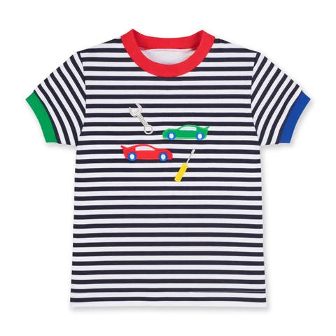 Stripe Knit T-Shirt With Cars & Tools