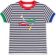 Florence Eiseman Stripe Knit T-Shirt With Cars & Tools