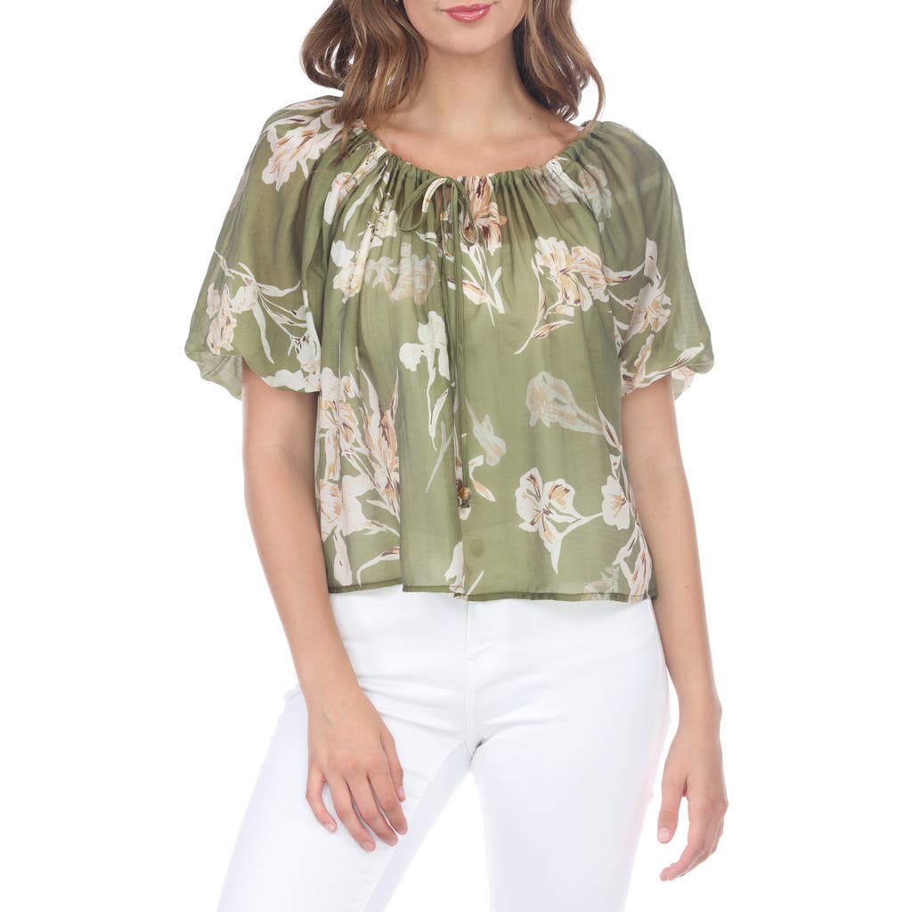 Rain And Rose Floral Puff Sleeve Top In Green