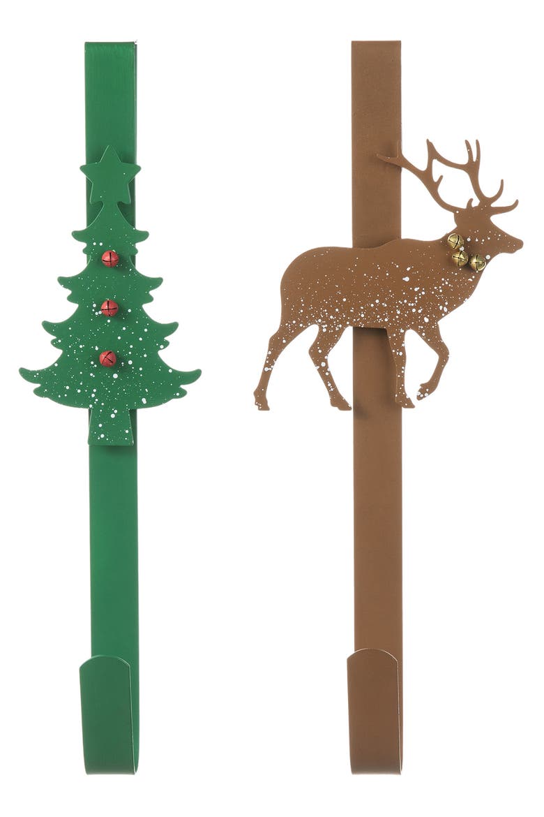Christmas Metal Tree & Reindeer Wreath Hanger, Alternate, color, Green