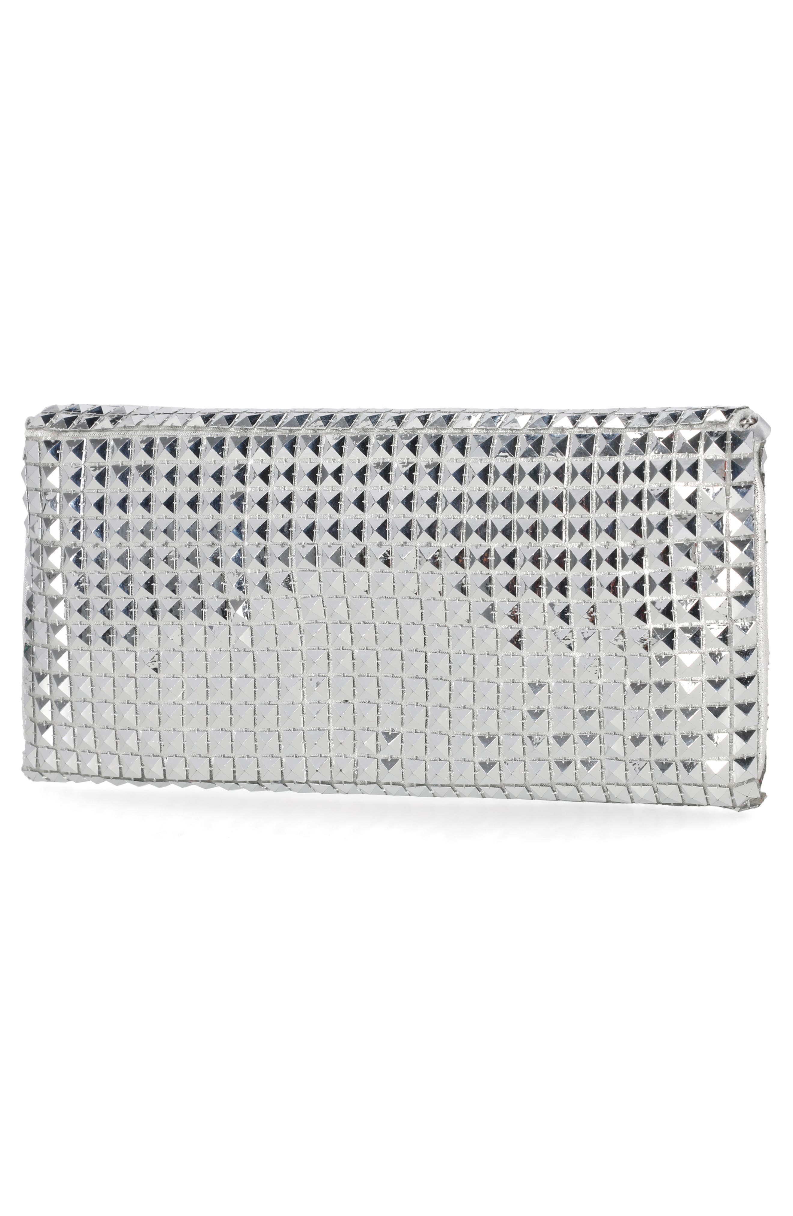 Jessica McClintock Helena Pyramid Mesh Flap Clutch, Alternate, color, Silver