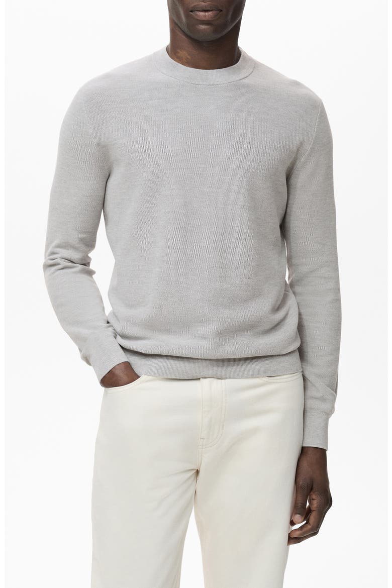 Crewneck Piqué Sweater, Main, color, MEDIUM HEATHER GREY