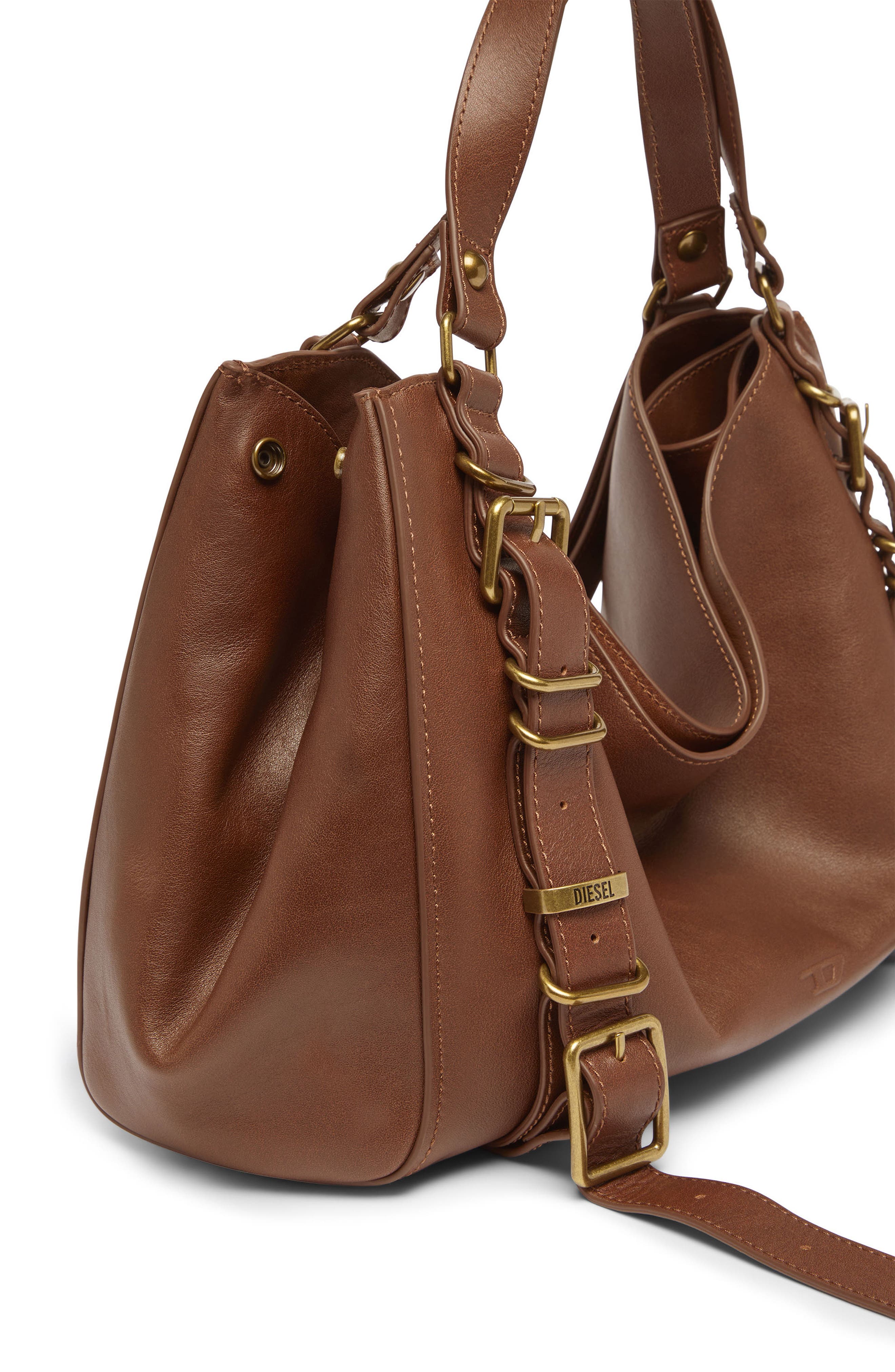 D-One Leather Top Handle Bag, Alternate, color, BROWN