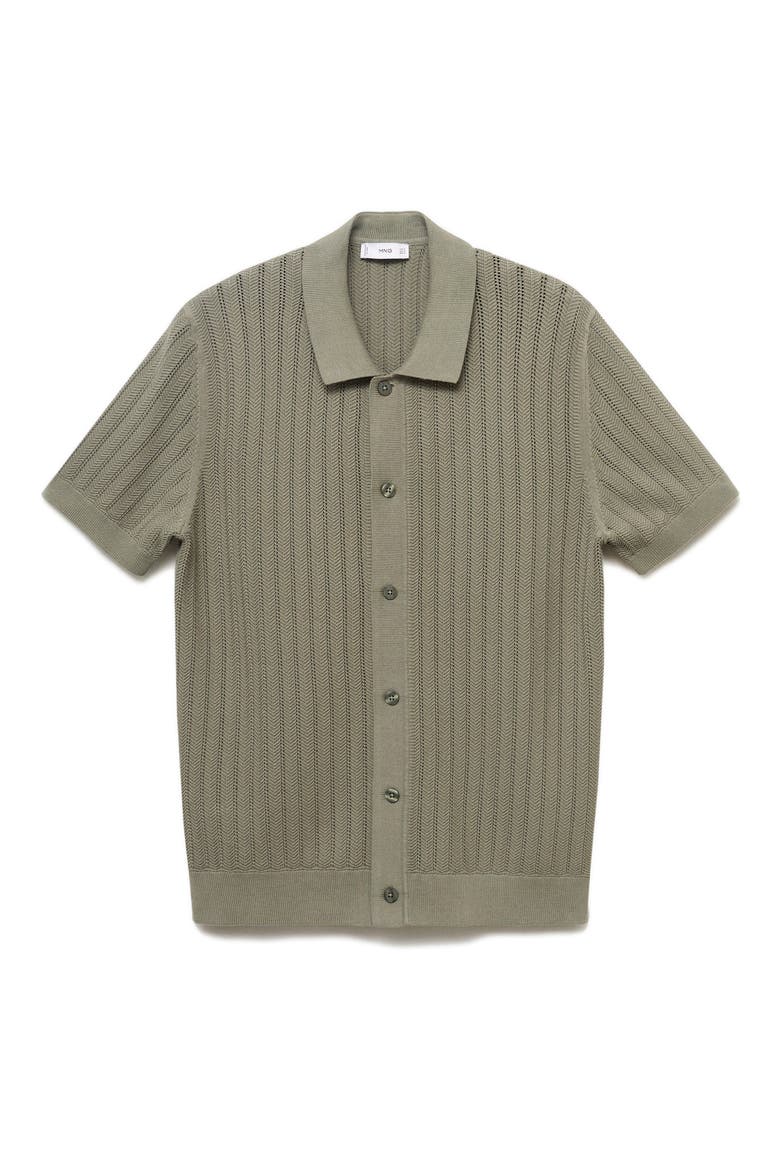 Textured Short Sleeve Knit Button-Up Shirt, Alternate, color, KHAKI GREEN