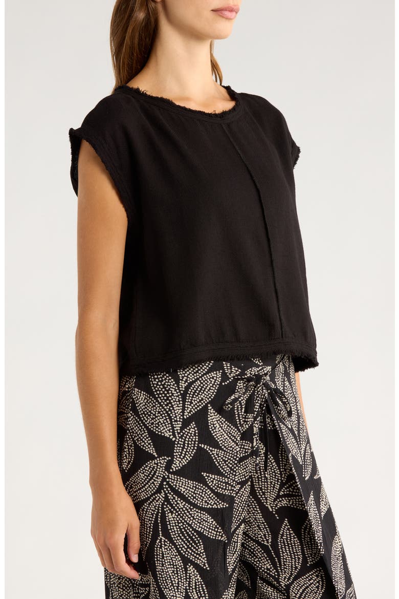 Bali Fray Edge Cotton Cover-Up Crop Top, Alternate, color, BLACK