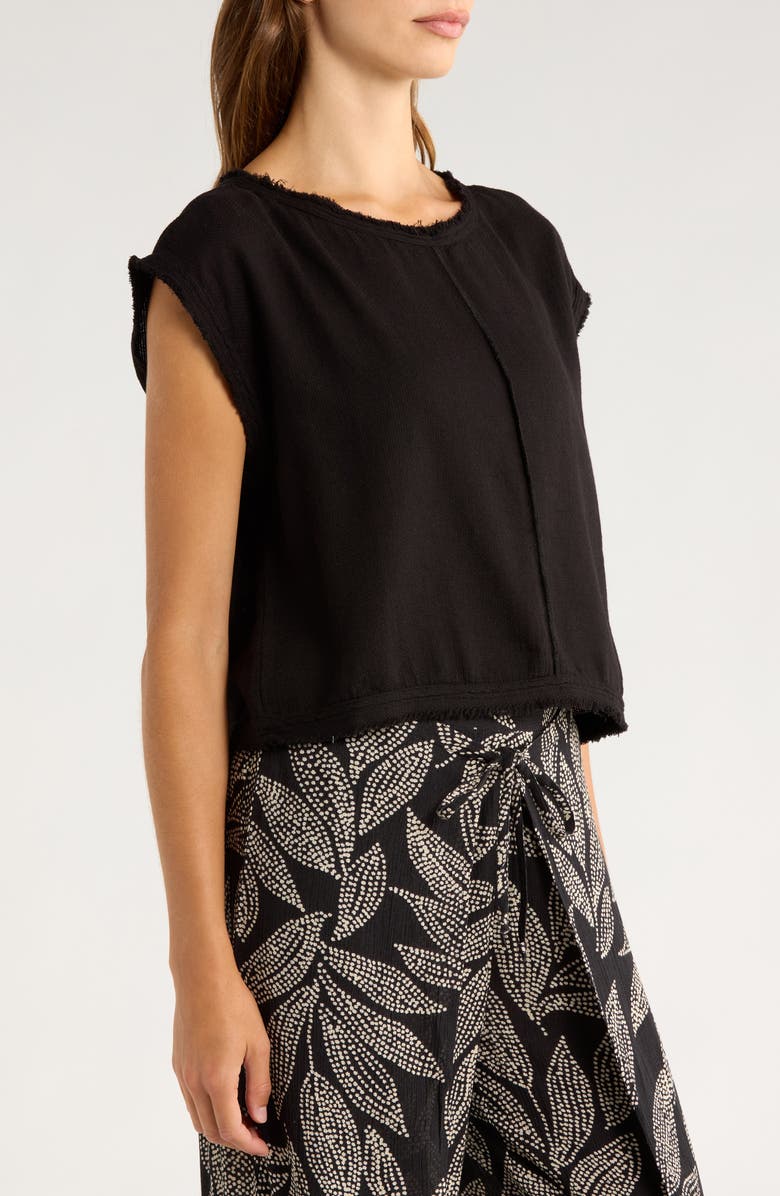 Elan Bali Fray Edge Cotton Cover-Up Crop Top, Alternate, color, Black