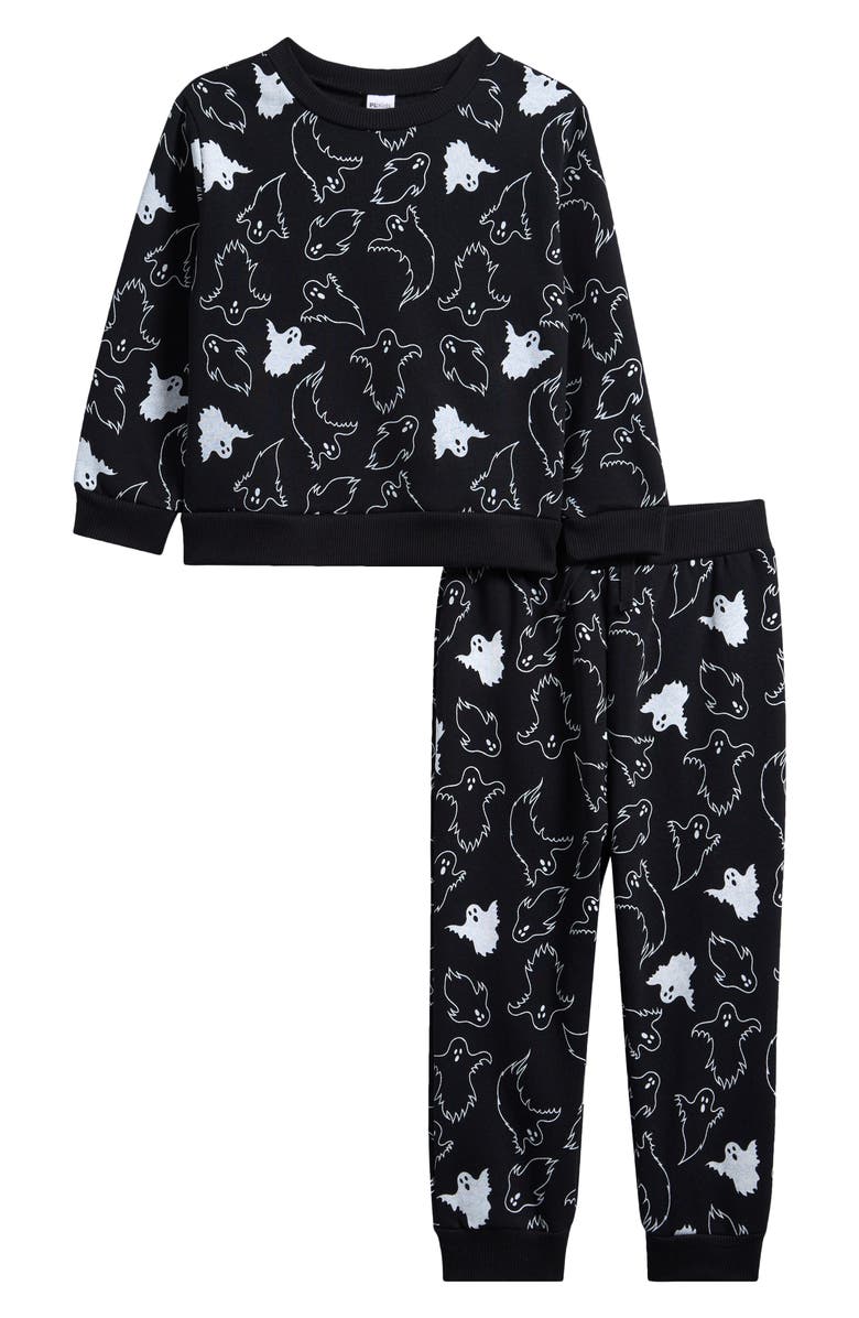 Petit Lem Kids' Snowboard Santa Sweatshirt & Joggers Set, Main, color, Ghost