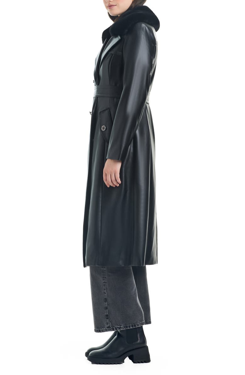 Vince Camuto Faux Leather Trench Coat with Removable Faux Fur Collar, Alternate, color, 