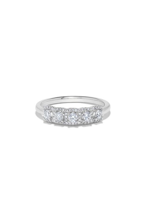 Five Diamond Round Halo Ring in 14K White Gold