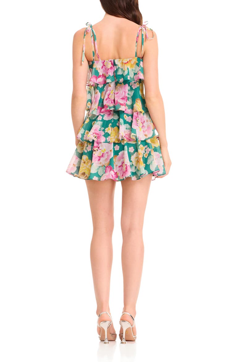 Pixie Metallic Stripe Floral Tiered Minidress, Alternate, color, PINE MULTI