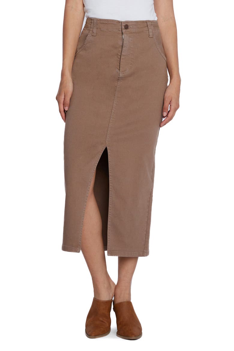 Daily Slit Denim Midi Skirt, Main, color, KHAKI