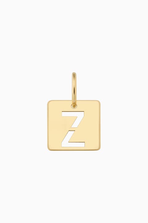 14K Yellow Gold Initial Tile Pendant Charm