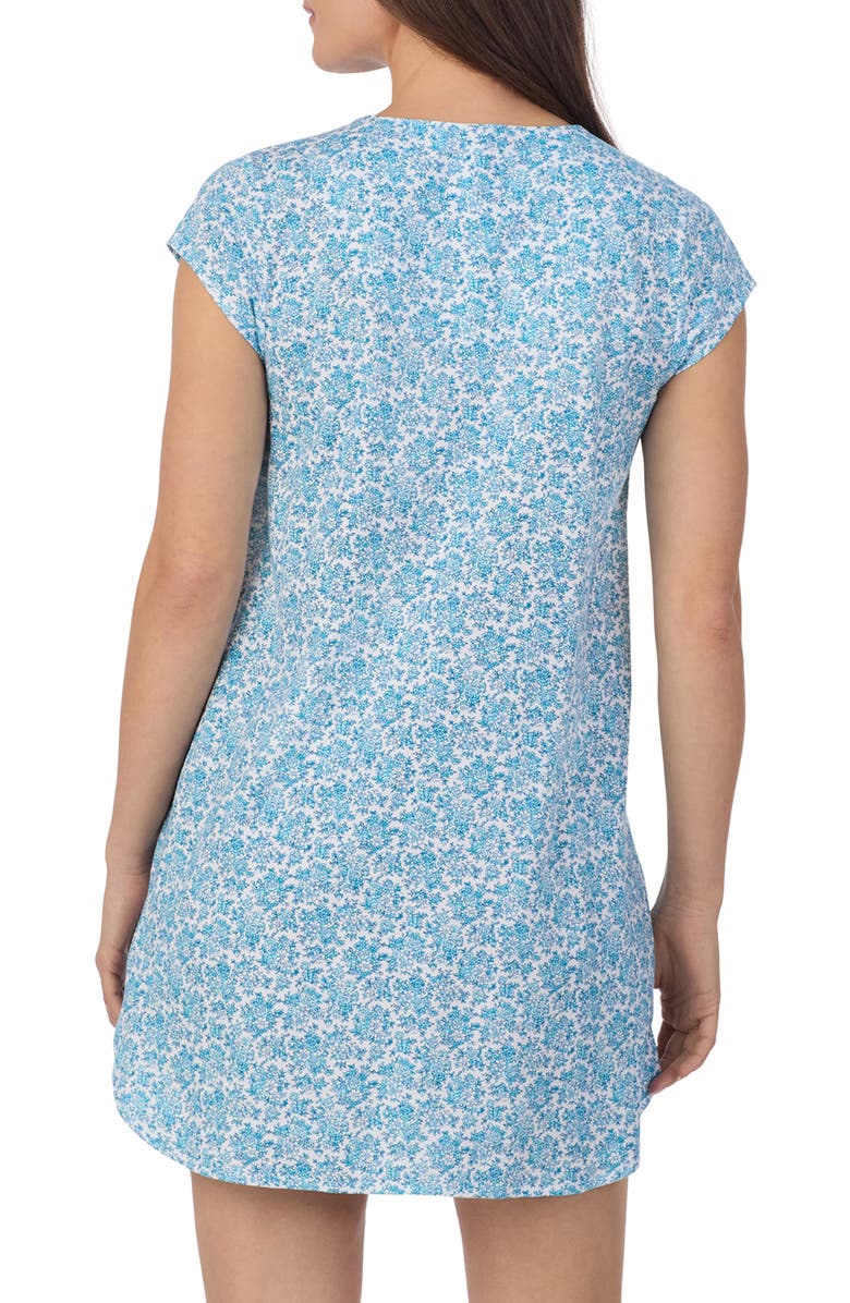 Eileen West Floral Print Cap Sleeve Cotton Jersey Nightshirt, Alternate, color, White/Aqua