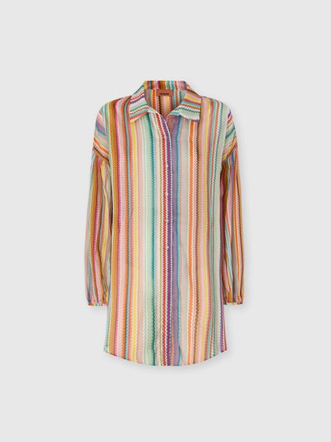 Shirt In Cotton And Silk With Zigzag Pattern