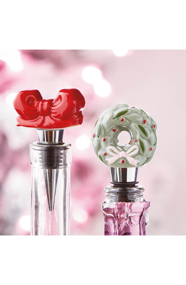 tag Very Merry Bow Bottle Stopper Red Ceramic Christmas Decor, Alternate, color, Red