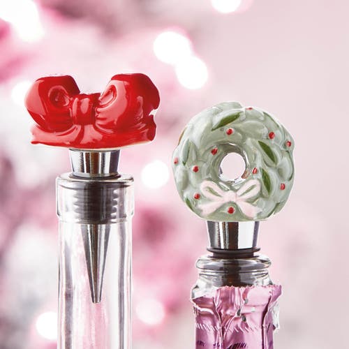 Tag Very Merry Bow Bottle Stopper Red Ceramic Christmas Decor In Red