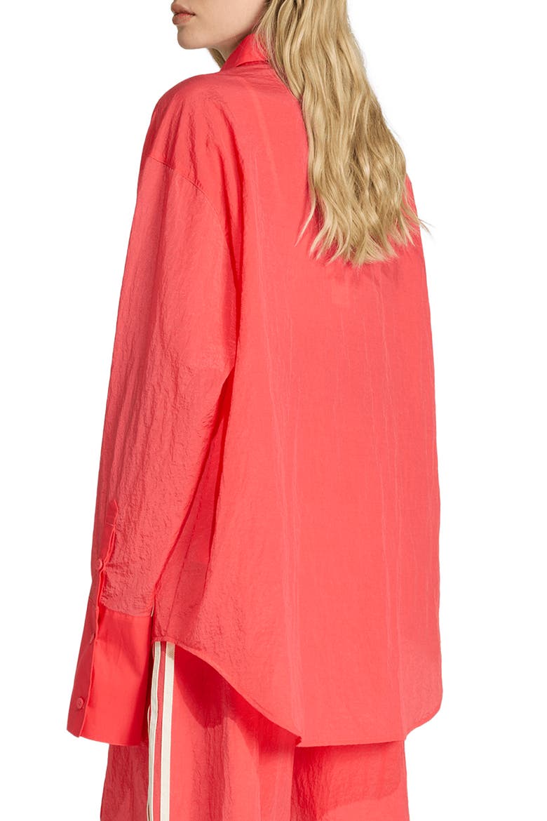 Oversize Long Sleeve Nylon Button-Up Mini Shirtdress, Alternate, color, SEMI LUCID RED/ /