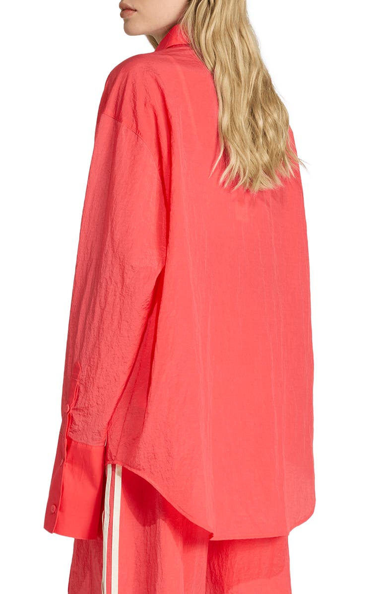 adidas Originals Oversize Long Sleeve Nylon Button-Up Mini Shirtdress, Alternate, color, Semi Lucid Red/ /