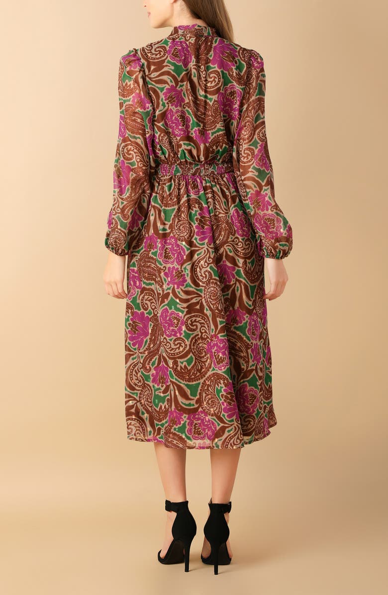FLYING TOMATO Print Long Sleeve Midi Dress, Alternate, color, Brown Green