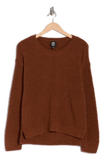Bobeau Silky Plush Step Hem Sweater In Brown