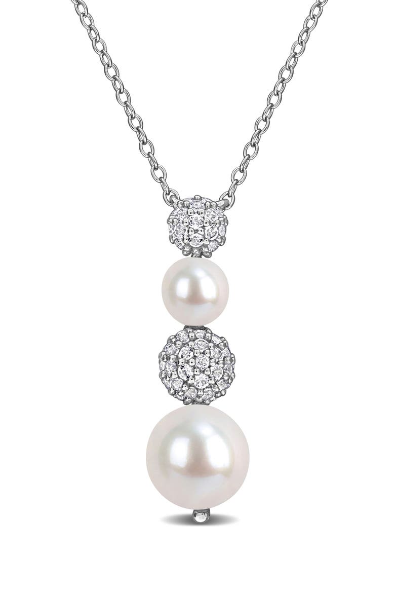 8.8.5mm Cultured Freshwater Pearl & White Topaz Drop Necklace - 0.59ct., Main, color, WHITE