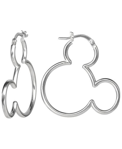 Mickey Mouse Sterling Silver Outline Hoop Earrings