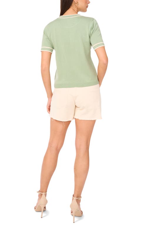 Vince Camuto Contrast Trim Short Sleeve Sweater In Eucalyptus