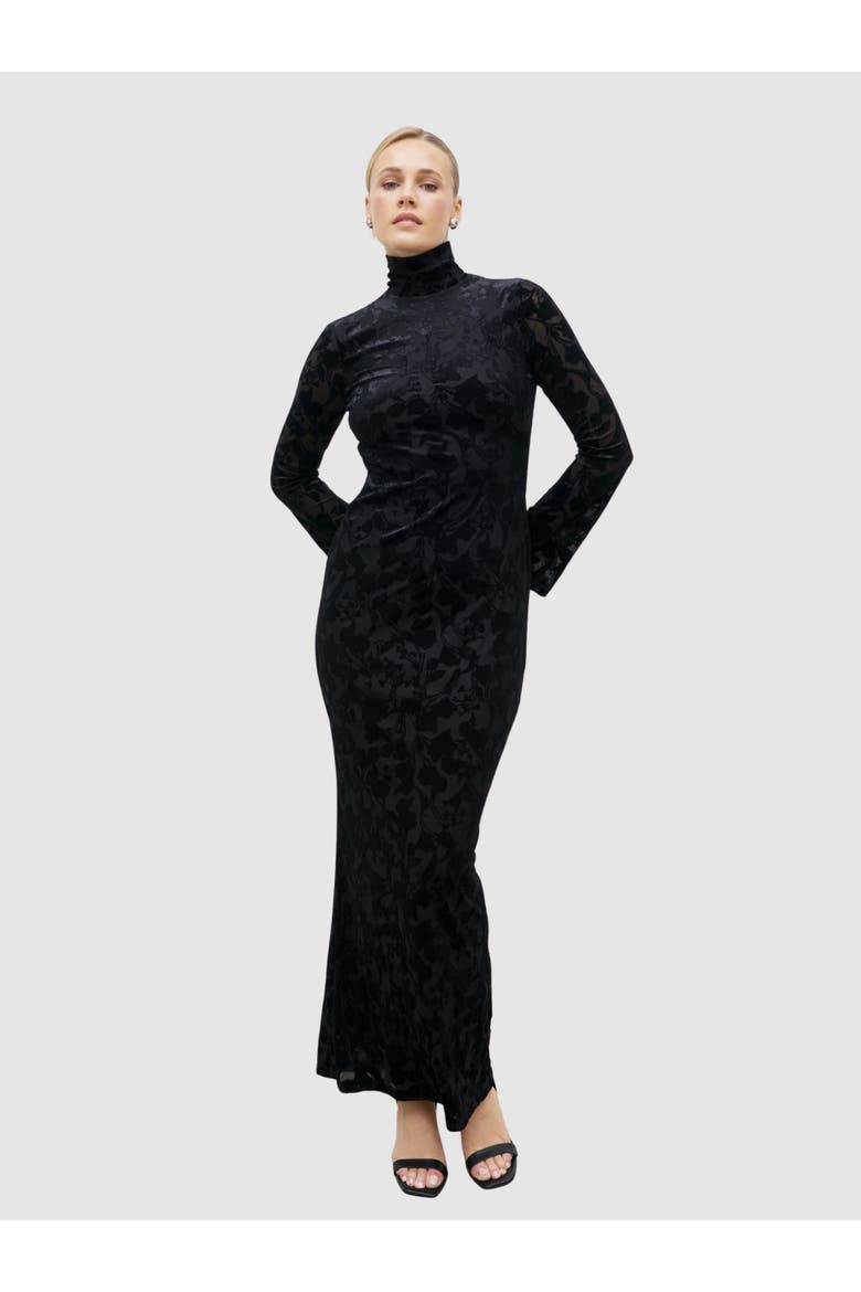 Caitlin Flocked Backless Maxi Dress, Main, color, Black