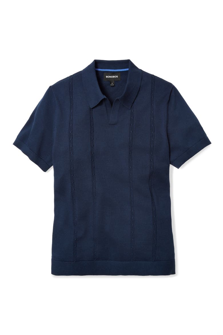 Placed Cable Johnny Collar Polo, Alternate, color, NAVY