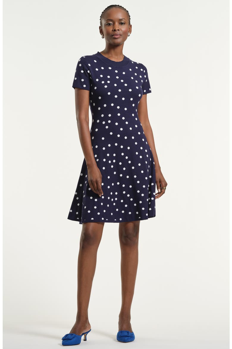 Polka Dot Fit & Flare Sweater Dress, Alternate, color, NAVY/ WHITE