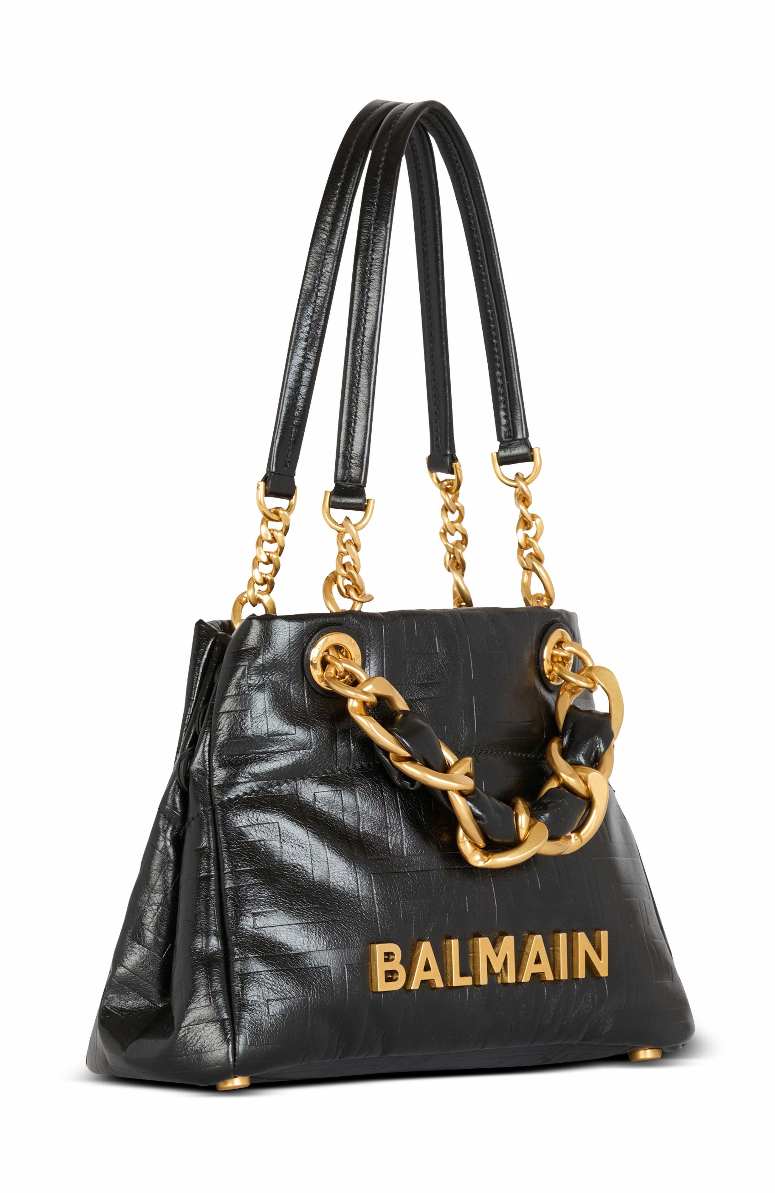 Balmain Small 1945 Soft Tote Bag In Crackled Calfskin, Alternate, color, 