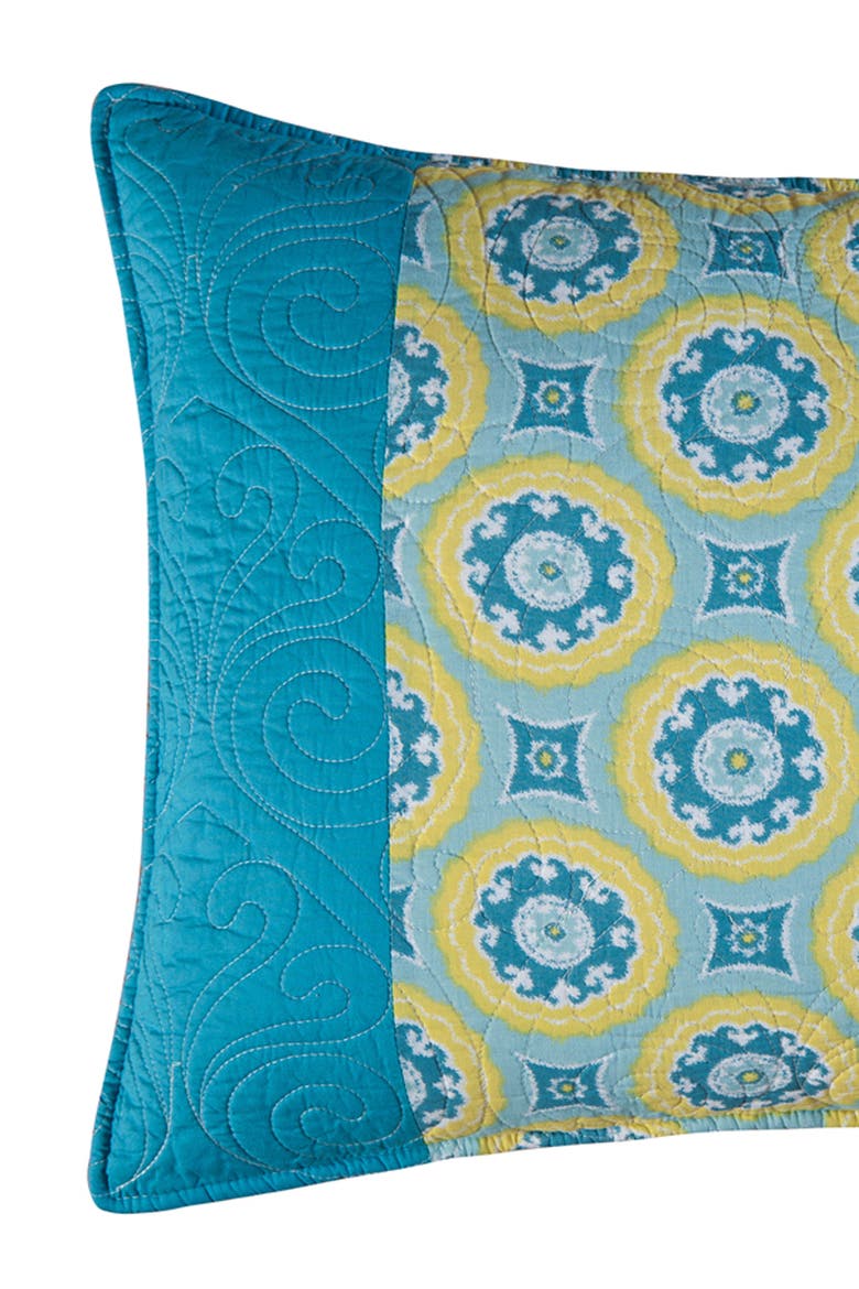 20" x 26" Delilah Blue Yellow Damask Cotton Standard Sham - Machine Washable, Alternate, color, Blue