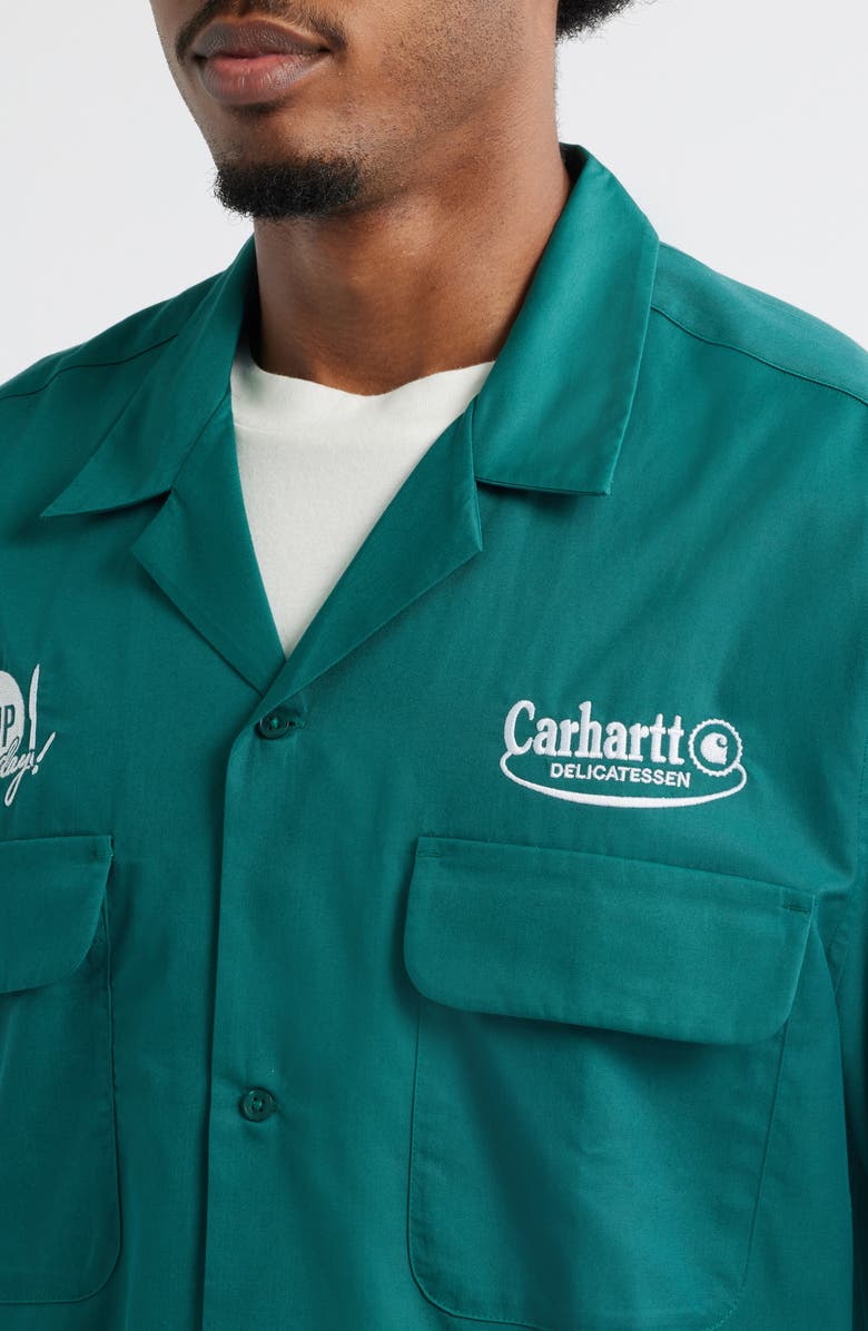Carhartt Work In Progress Deli Embroidered Short Sleeve Cotton Button-Up Shirt, Alternate, color, 