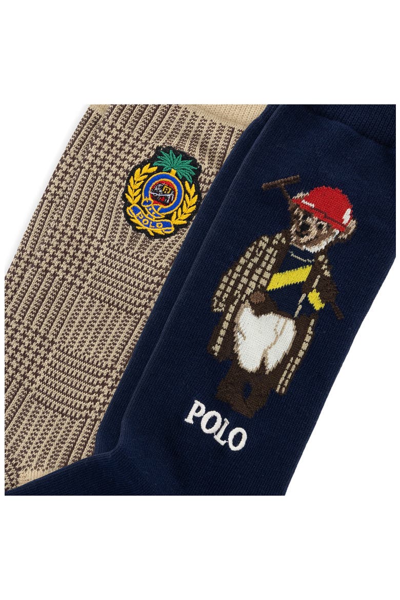 Assorted 2-Pack Polo Society Bear Cotton Blend Dress Socks, Alternate, color, NAVY
