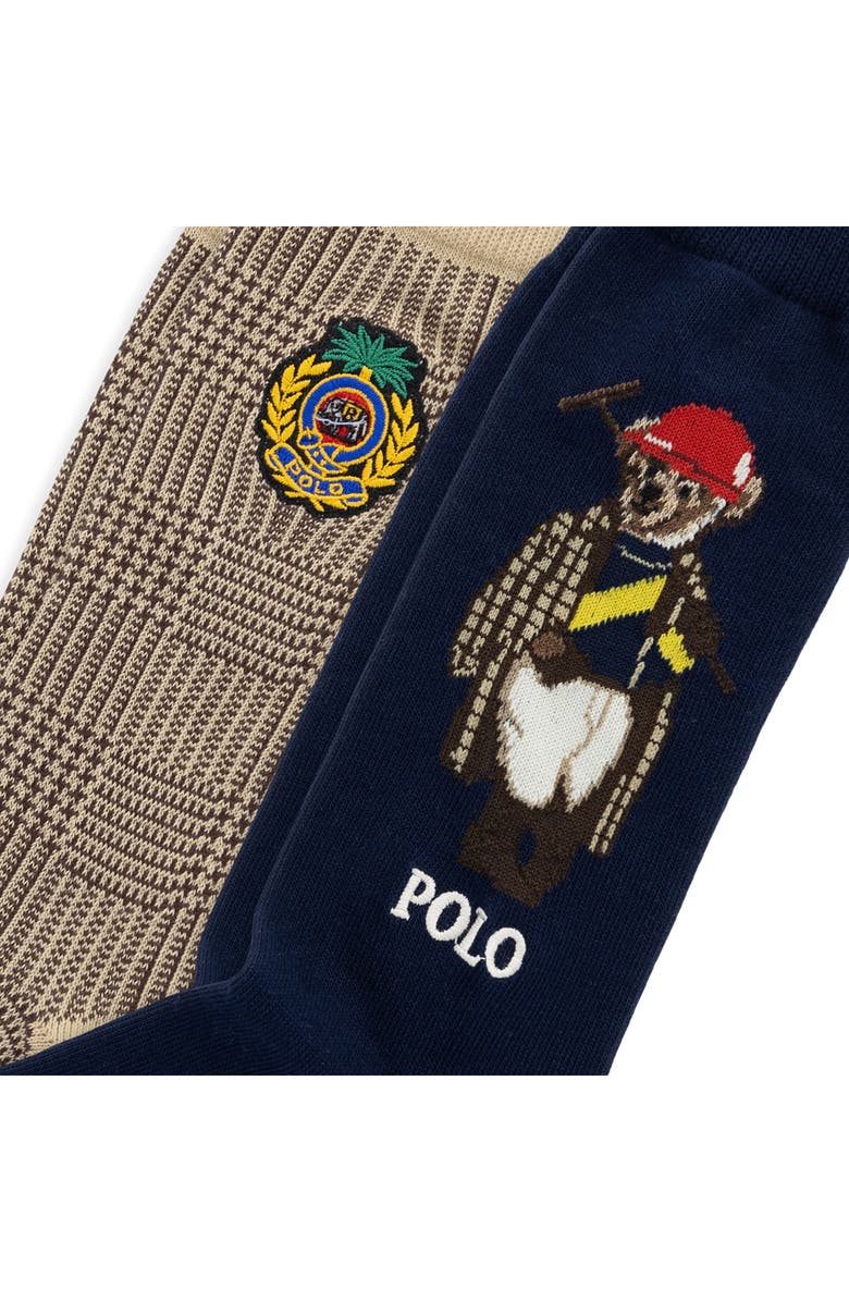 Polo Ralph Lauren Assorted 2-Pack Polo Society Bear Cotton Blend Dress Socks, Alternate, color, Navy