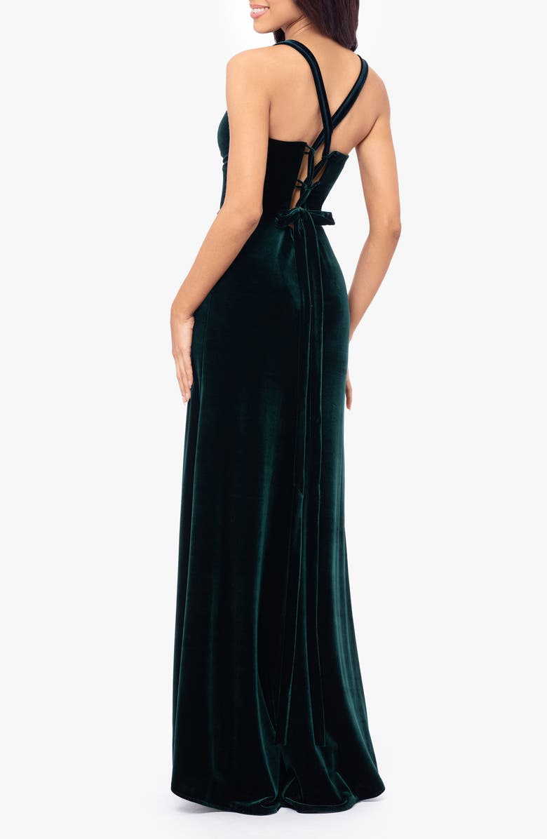 Blondie Nites Slit Velvet Gown, Alternate, color, Hunter