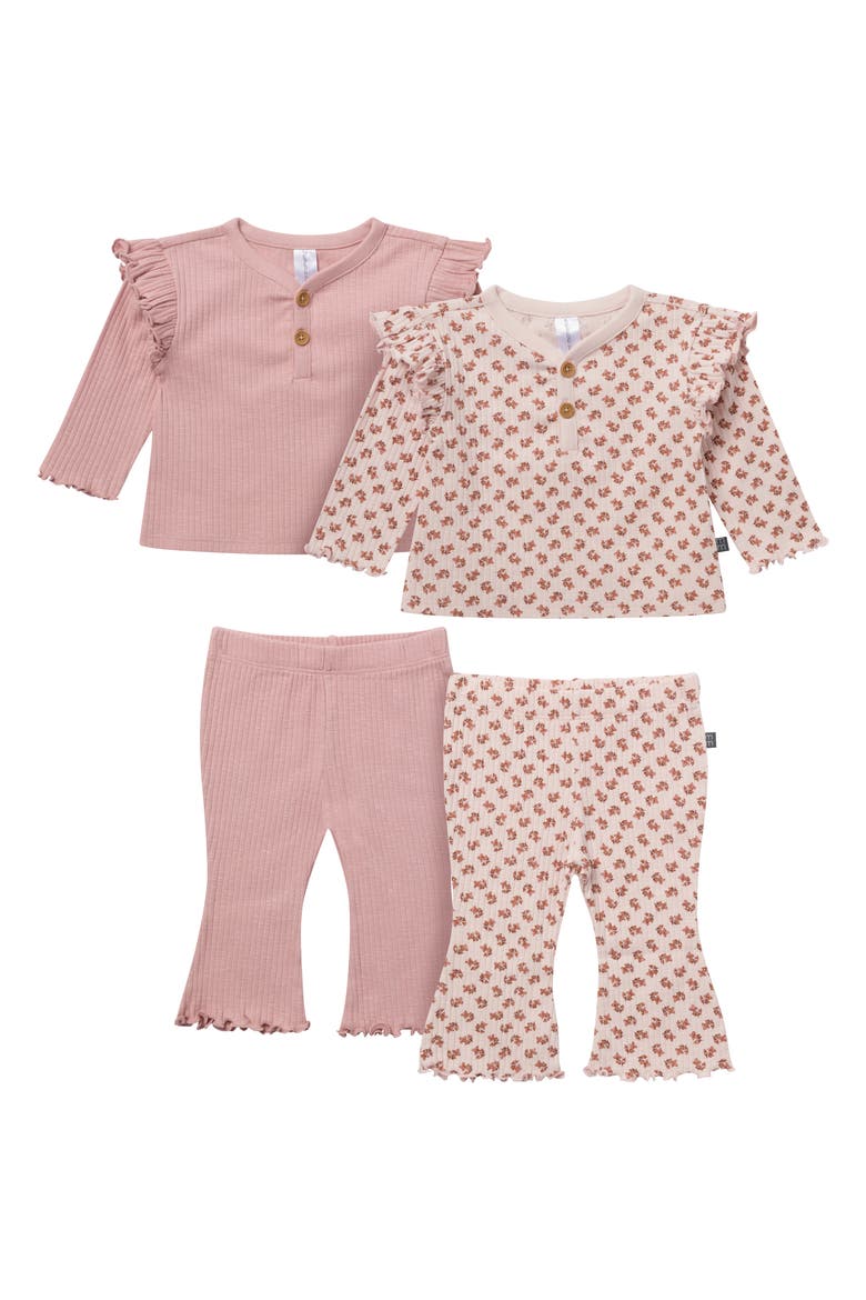 Henley Ruffle Tops with Pants Set, Main, color, Pink