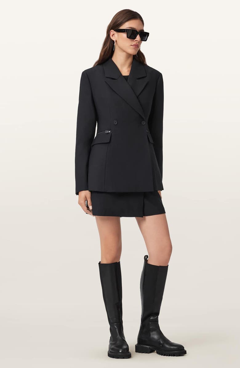 AllSaints Mimmie Zip Pocket Double Breasted Blazer, Alternate, color, Black