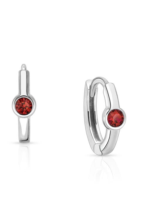 Sterling Silver 9mm Birthstone Huggie Hoops Earrings