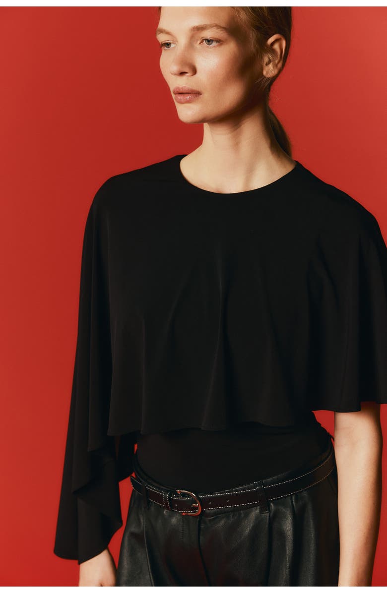 H&M Cape-detail Top, Alternate, color, Black